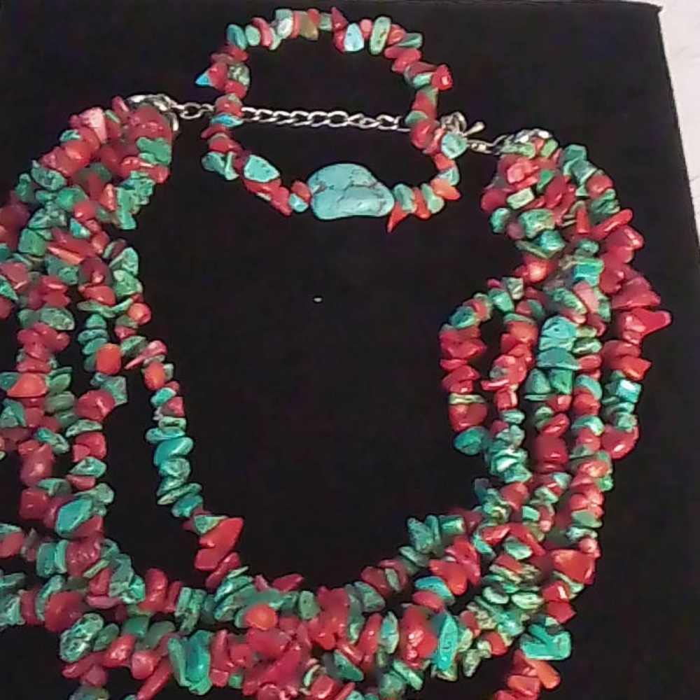 Vintage -Genuine Corals & Turquoises Necklace & Bracelet!
